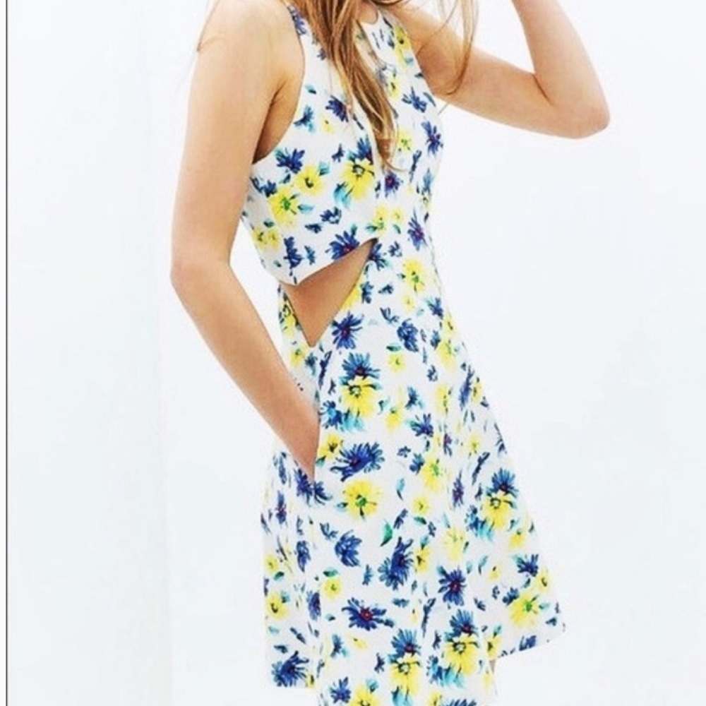 Zara Blue and Yellow Floral Mini Dress